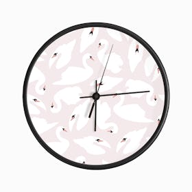White Swan Pattern On Pink Clock