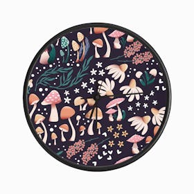 Mushrooms And Flower Pattern On Purple Clock