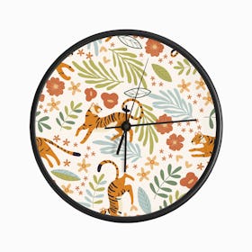 Floral Tiger Pattern With Colorful Decoration Clock
