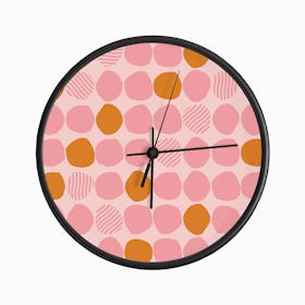 Light Pink And Orange Polka Dot Pattern Clock