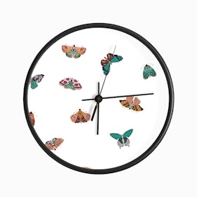 Colorful Moths And Butterfly Pattern On White Clock
