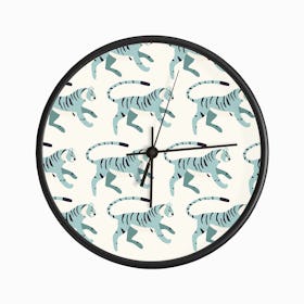 Blue Tiger Pattern On Cream Clock