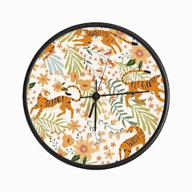 Floral Tiger Pattern With Colorful Flower Decoration Clock