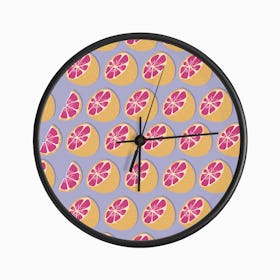 Grapefruit Pattern On Pastel Purple Clock