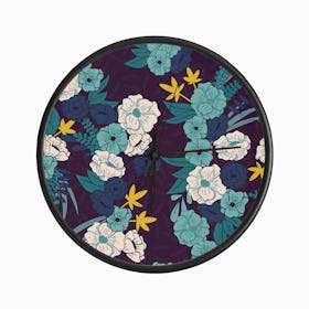 Flower And Floral Pattern On Purple Clock