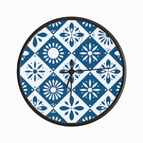 Traditional Portuguese Tiles In Blue With Floral Motifs Clock