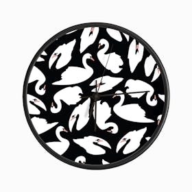 White Swan Pattern On Black Clock