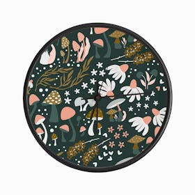 Mushrooms And Flower Pattern On Green Clock