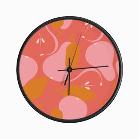 Pattern With Bright Pink Pears On Orange Clock