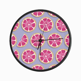 Grapefruit Slices Pattern On Pastel Purple Clock