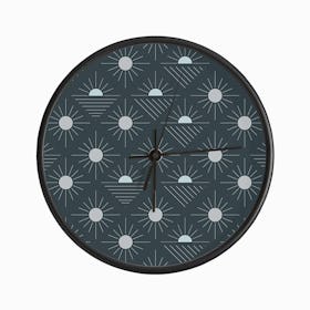 Geometric Pattern With Suns On Dark Blue Clock