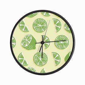 Lime Pattern On Pastel Yellow Clock