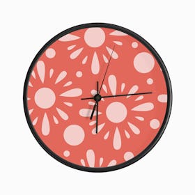 Light Pink Florals On Vibrant Background Clock