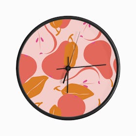 Pattern With Vibrant Pink Pears On Light Pink Clock