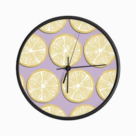 Lemon Slices On Light Purple Pattern Clock