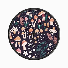 Mushrooms And Florals Pattern On Purple Clock