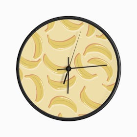 Banana Pattern On Pastel Yellow Clock