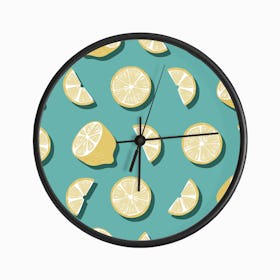 Lemon And Lemon Slices Pattern Clock