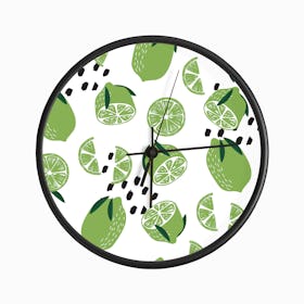 Lime Pattern On White With Decoration Clock