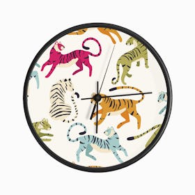 Colorful Tiger Pattern On White Clock