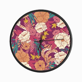 Flower And Floral Pattern With Orange And Pink Decoration Clock