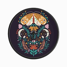 Colorful Moth With Florals On Deep Purple Clock
