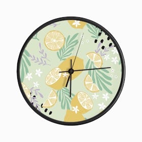 Lemon And Lemon Slices Pattern With Colorful Decoration Clock