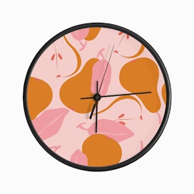 Pattern With Vibrant Orange Pears On Light Pink Clock