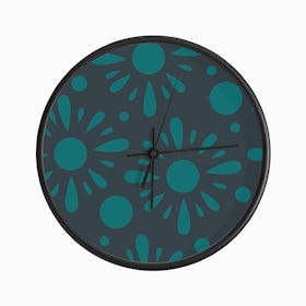 Green Suns On Dark Blue Pattern Clock