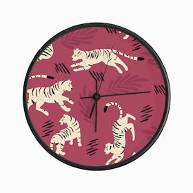 Cream Tiger Pattern On Viva Magenta Clock