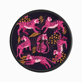 Pink Tigers On Dark Purple Clock