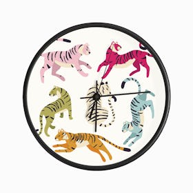 Colorful Tigers On White Clock