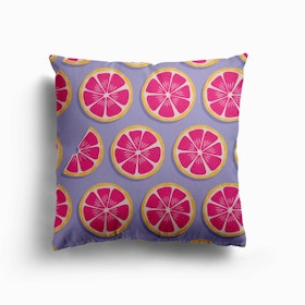 Grapefruit Slices Pattern On Pastel Purple Canvas Cushion