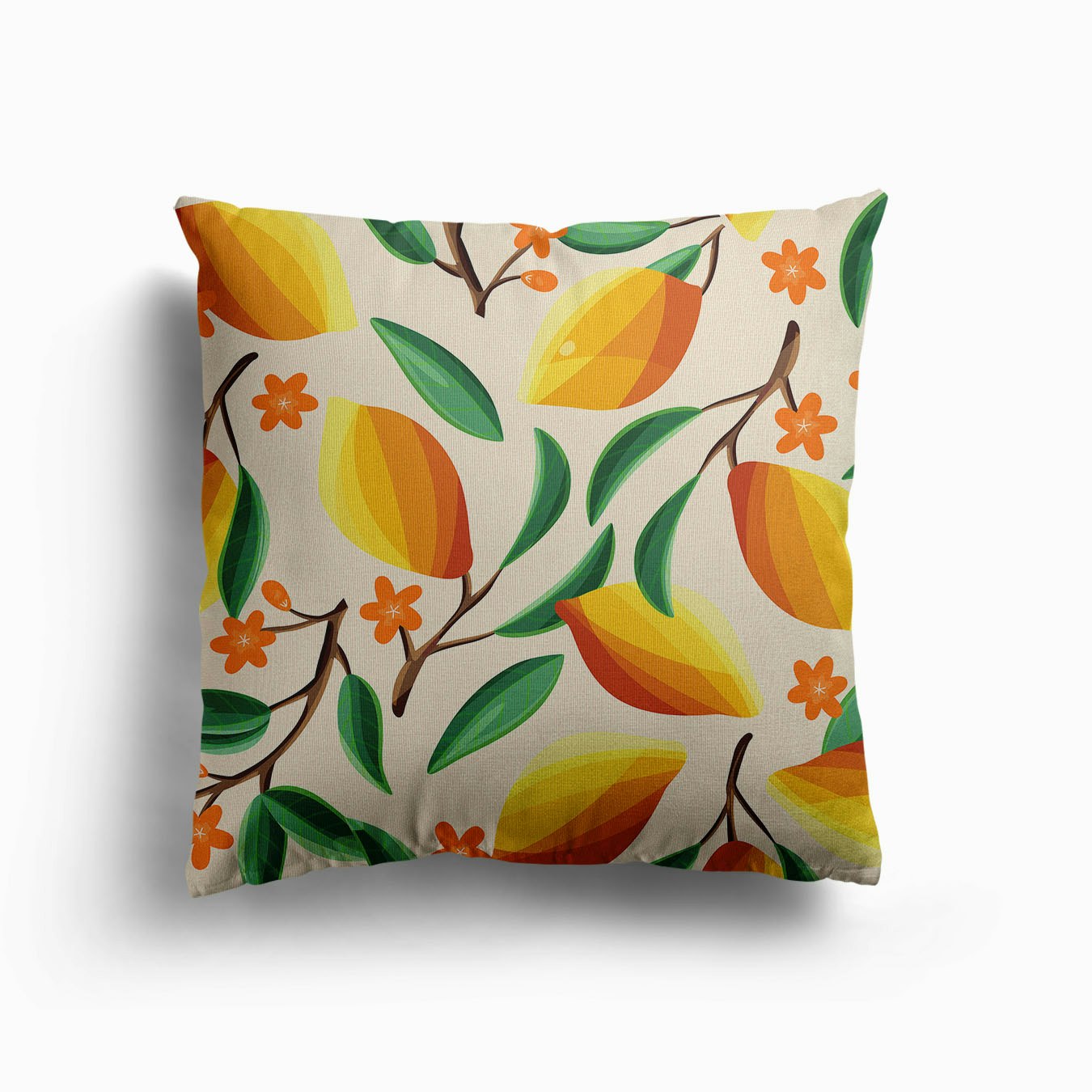 Sunny Lemon Pattern With Florals Canvas Kissen