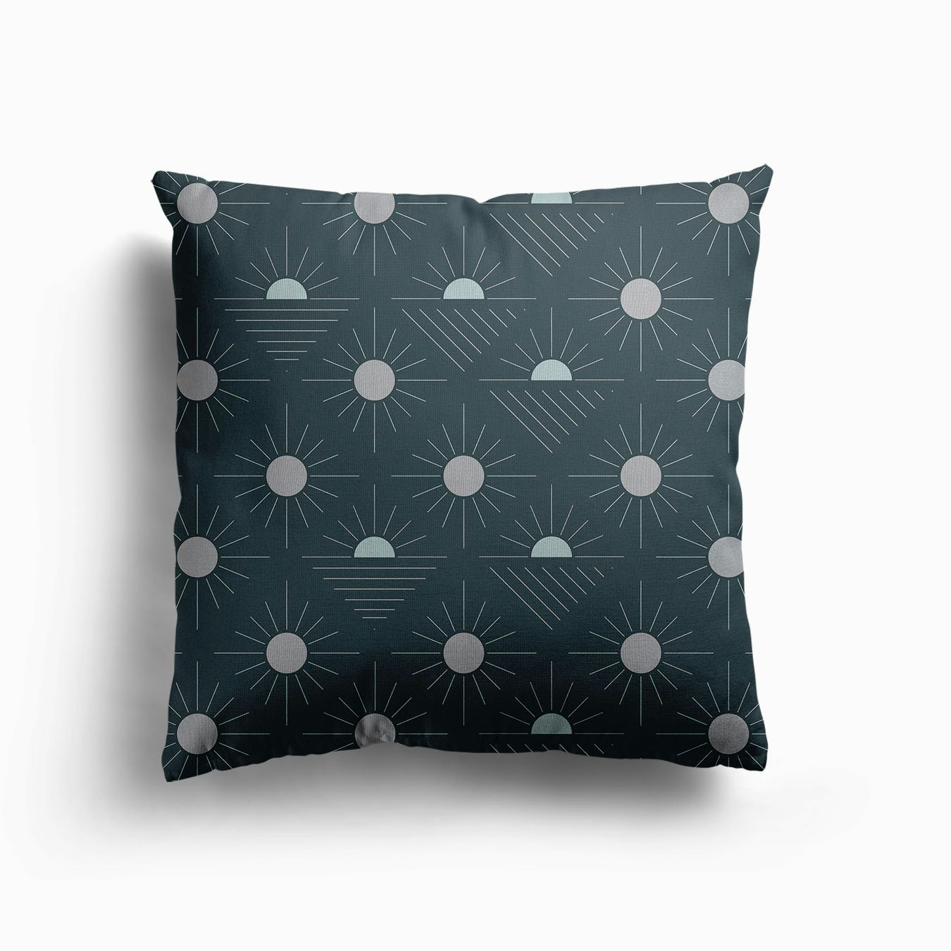 Geometric Pattern With Suns On Dark Blue Canvas Cuscino