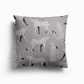 Tropical Monochrome Cheetah Pattern On Gray Canvas Cushion