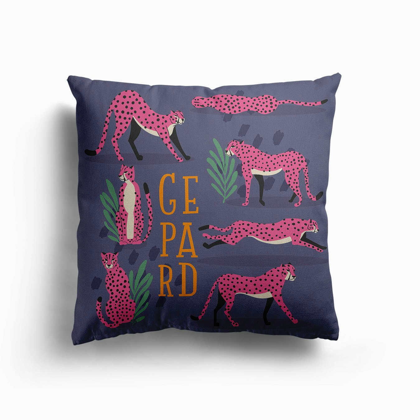 Pink Cheetahs With Florals Canvas Kissen
