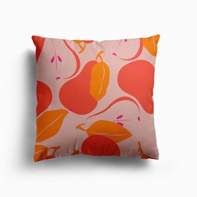 Pattern With Vibrant Pink Pears On Light Pink Canvas Cushion