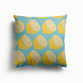 Lemon Pattern On Pastel Blue Canvas Cushion