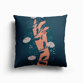 Elegant Hand Surrounded With Flowers On Deep Blue Canvas Cushion