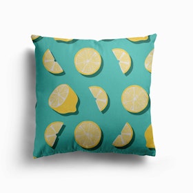 Lemon And Lemon Slices Pattern Canvas Cushion