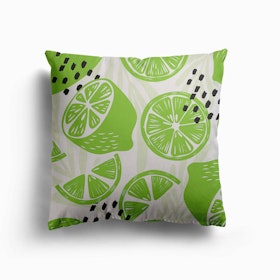 Lime Pattern On White With Floral Decoration Canvas Cushion