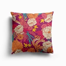 Flower And Floral Pattern With Orange And Pink Decoration Canvas Cushion