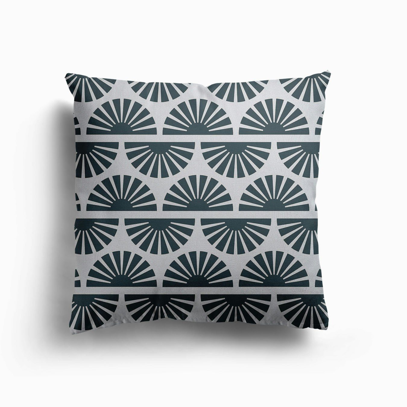 Geometric Pattern With Dark Blue Sunrise On Light Blue Canvas Cuscino