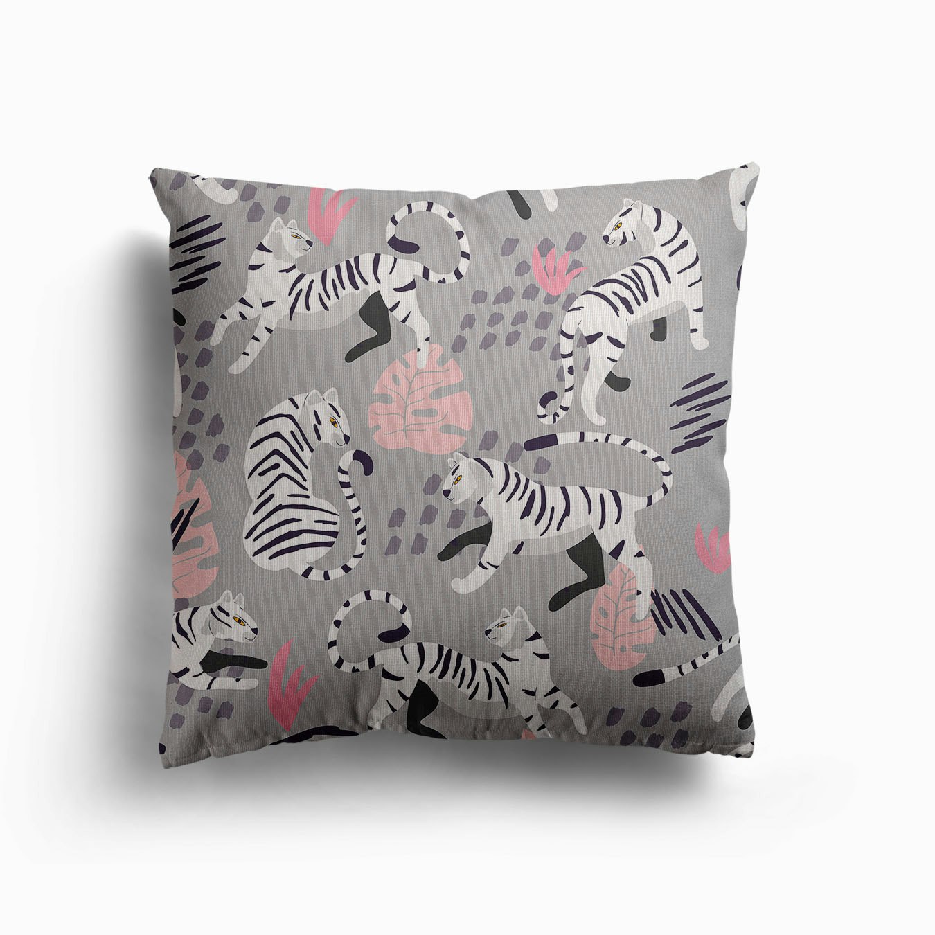 White Tiger Pattern On Gray With Pink Decoration Canvas Cuscino