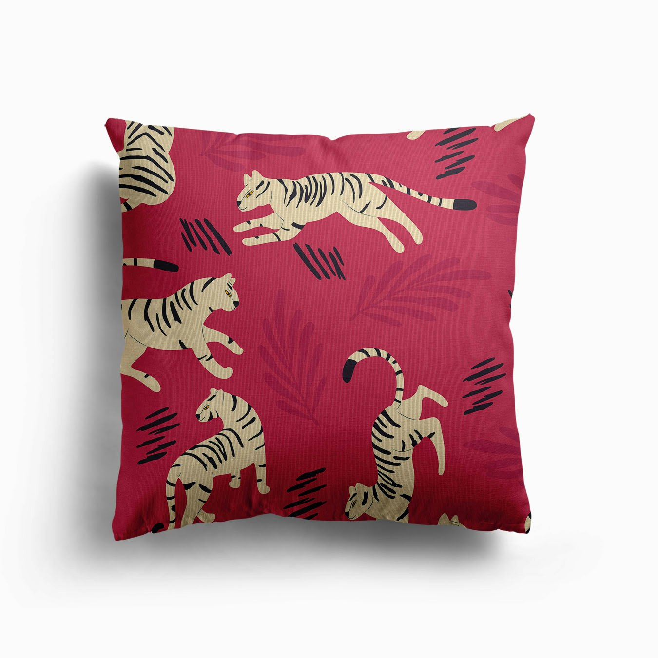 Cream Tiger Pattern On Viva Magenta Canvas Cojín