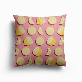 Lemon Pattern On Pink Background Canvas Cushion