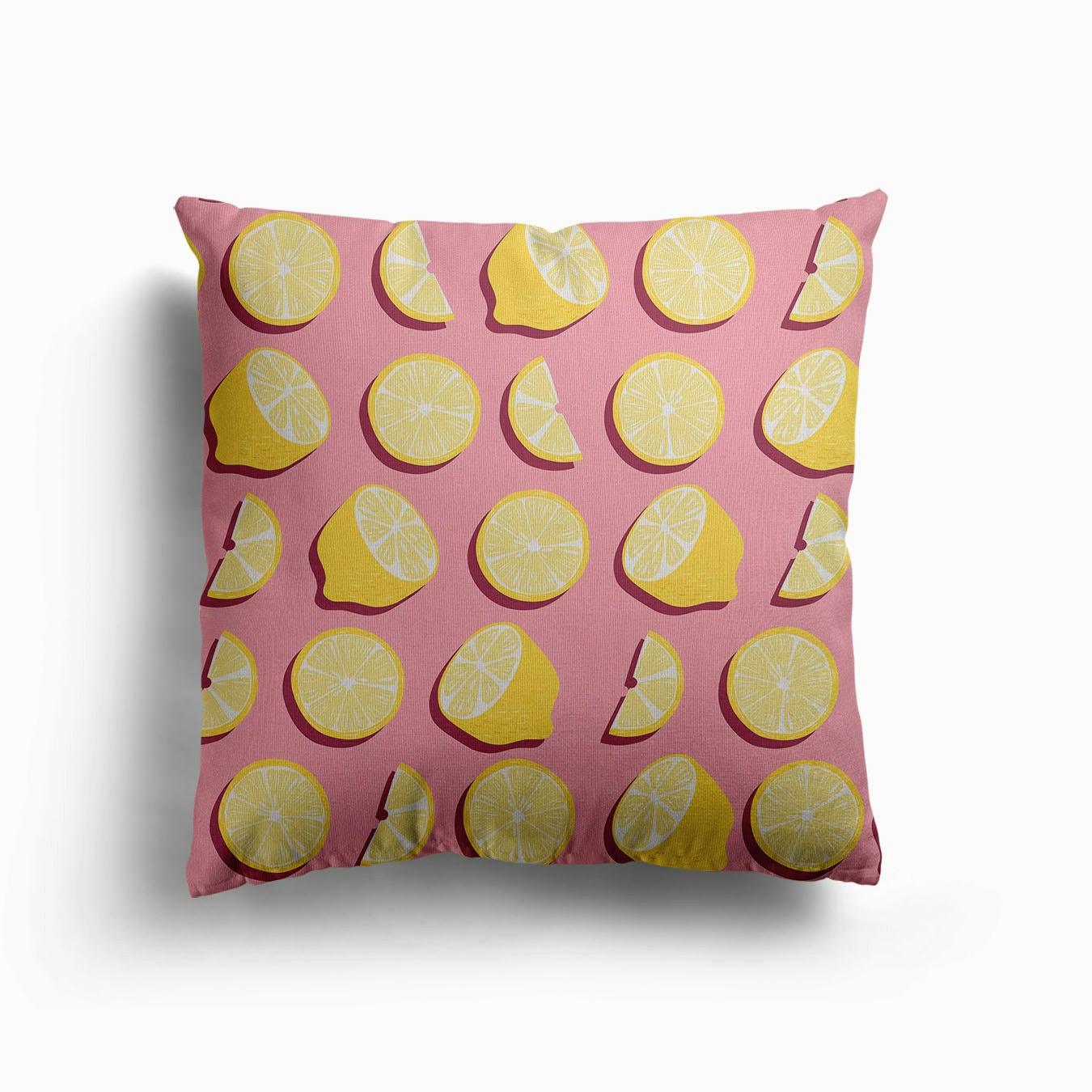 Lemon Pattern On Pink Backgroundlemon Pattern On Pink Background Canvas Cushion by BlueLela