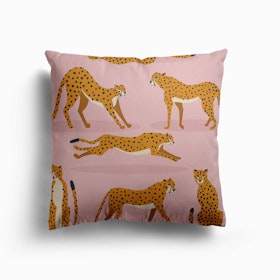 Cheetahs On Pink Canvas Cushion