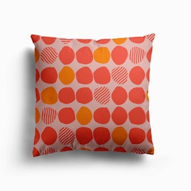 Orange And Pink Polka Dot Pattern On Light Pink Background Canvas Cushion